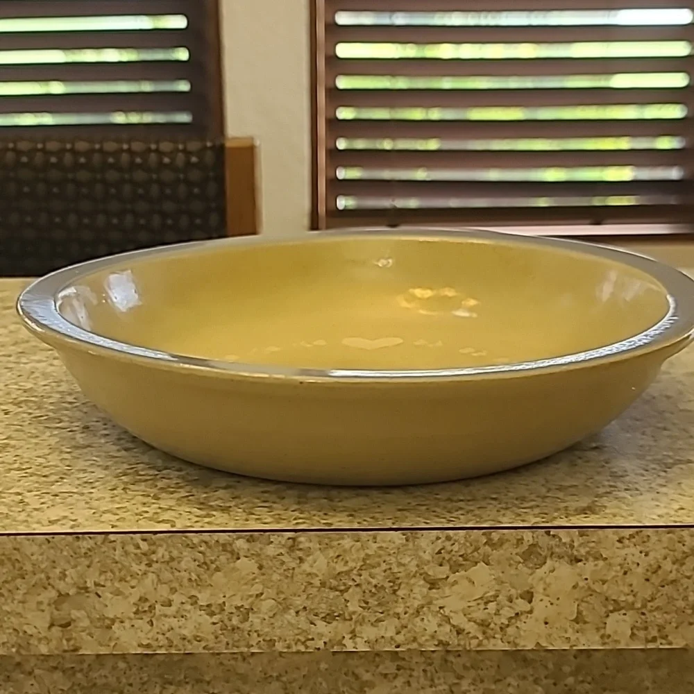 Studio Pottery Blue and Cream Heart Design Pie Plate Bowl